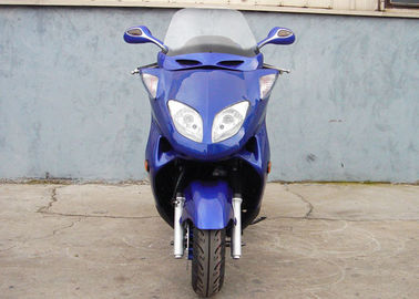 Two Headlights Blue Adult Gas Scooter , 150cc Motor Scooter With 2 Seats Real Leather